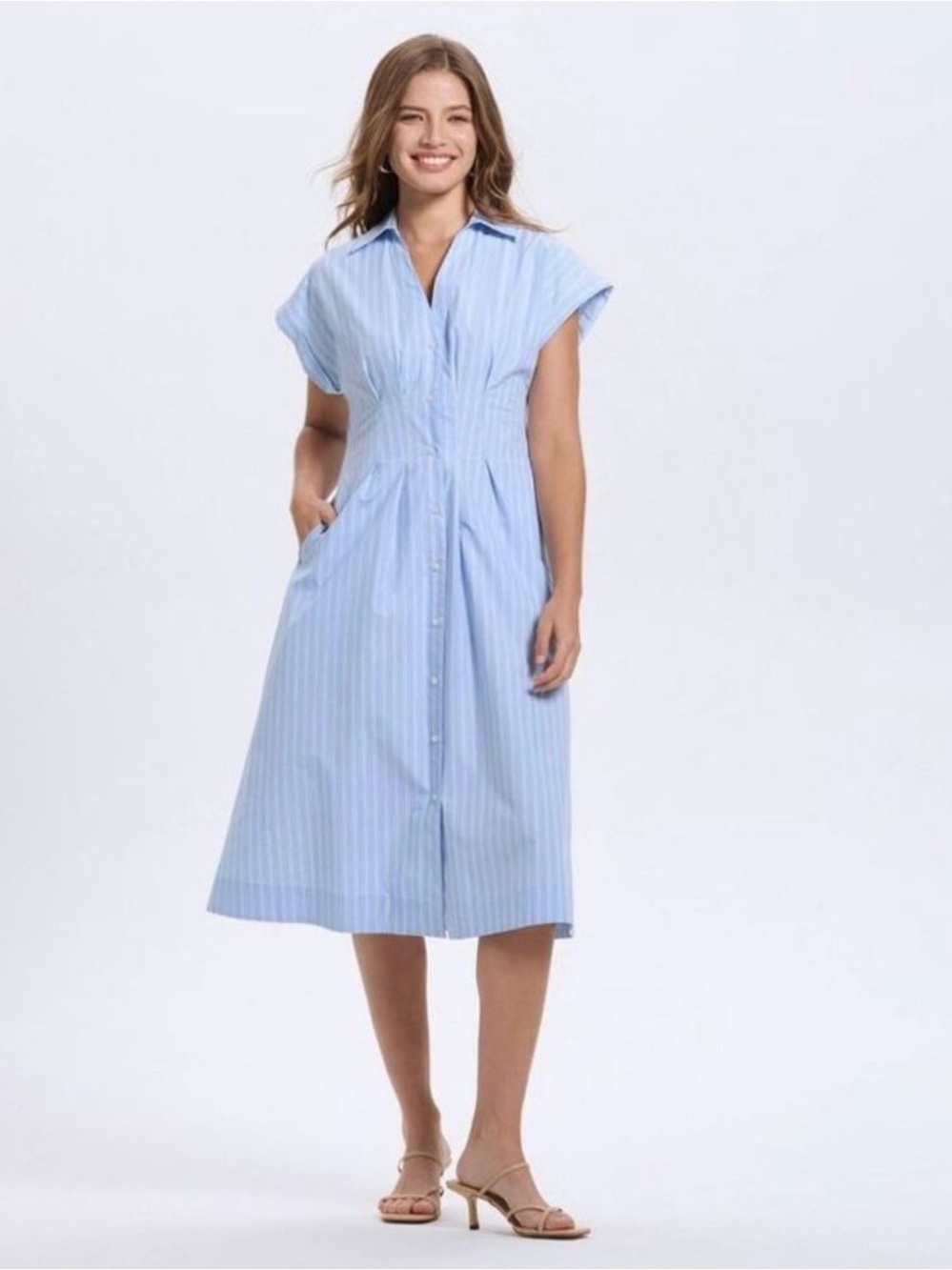 a new day Light Blue Pinstripe Pleated dress